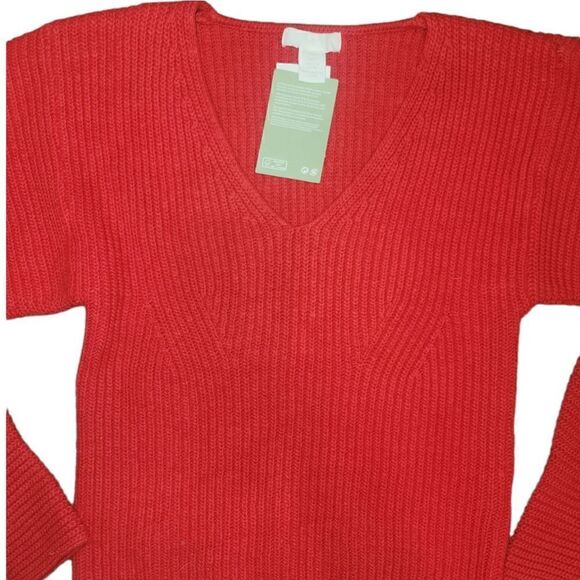 Nwt H&M Red DOLMAN SLEEVE Semi- Cropped V-neck Sweater S - Picture 5 of 11